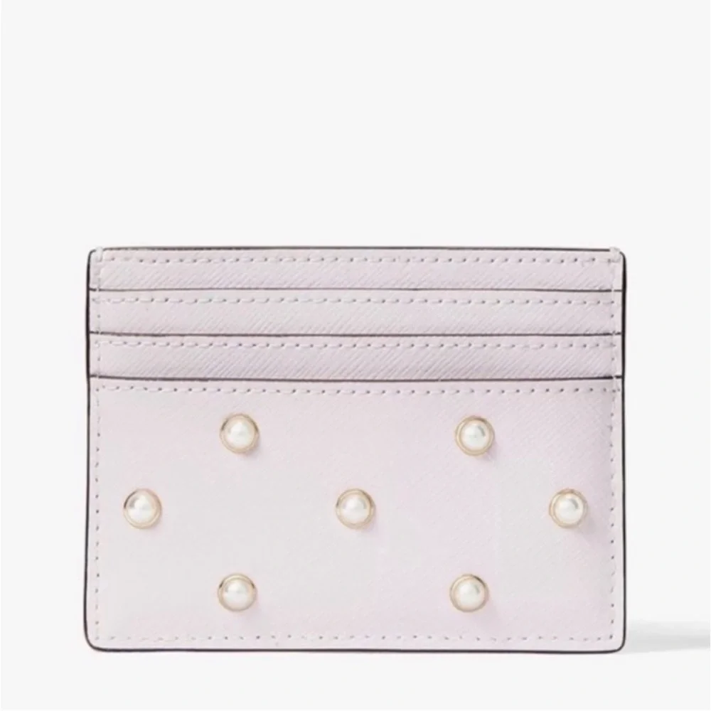 Kate Spade Madison Studded Faux Pearls Small Slim Card Holder, Lilac Moon